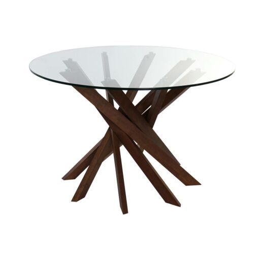 Mesa de Jantar Cristal Castanho Transparente Nogueira 120 x 120 x 76 cm