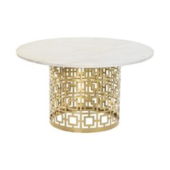 Mesa de apoio Branco Dourado Metal Mármore 76 x 76 x 43 cm