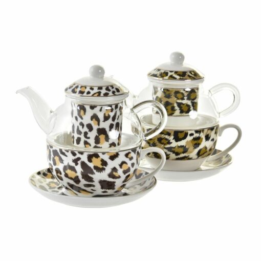 Bule Decor Leopardo Cristal Porcelana Castanho Transparente Branco (2 Unidades) - Image 2