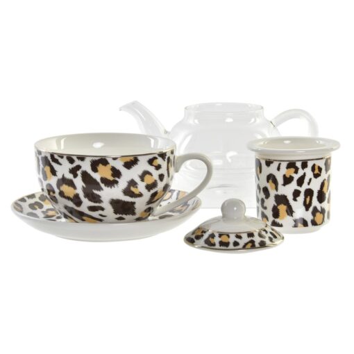 Bule Decor Leopardo Cristal Porcelana Castanho Transparente Branco (2 Unidades) - Image 4