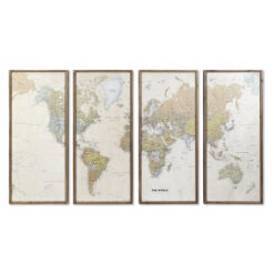 Conjunto de 4 quadros Mapa do Mundo Vintage Loft 200 x 3