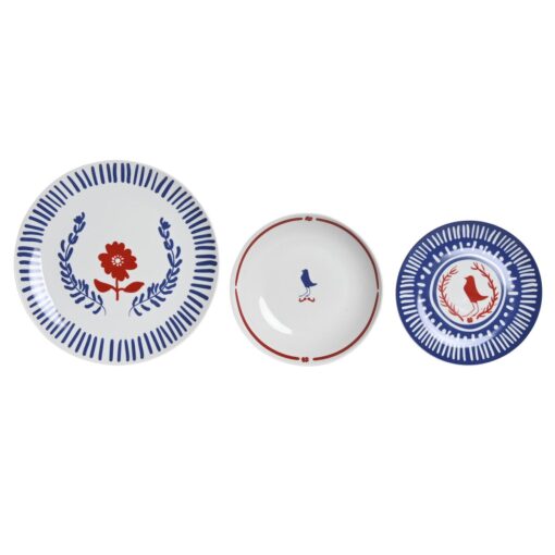 Conjunto de Louça Decor Azul Branco Vermelho Porcelana Mediterrâneo 18 Peças 27 x 27 x 3 cm