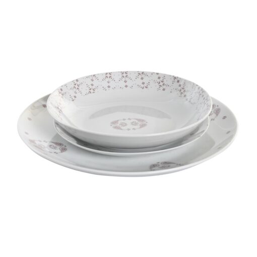 Conjunto de Louça Decor Branco Cor de Rosa Porcelana Scandi 18 Peças 27 x 27 x 3 cm - Image 3