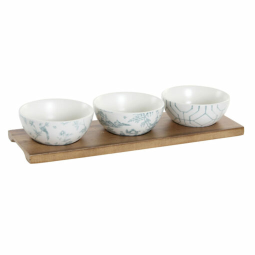 Conjunto para Aperitivos Decor Branco Azul Marinho Porcelana Acácia Plástico Oriental 4 Peças 30 x 9