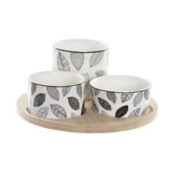 Conjunto para Aperitivos Decor Branco/Preto Bambu Grés Folhas Cottage 3 Peças 8 cm 20 x 20 x 8 cm