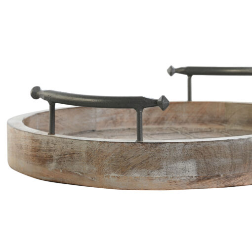 Jogo de Bandejas Decor 46 x 46 x 10 cm Natural Preto Metal Branco Madeira de mangueira Índio - Image 2