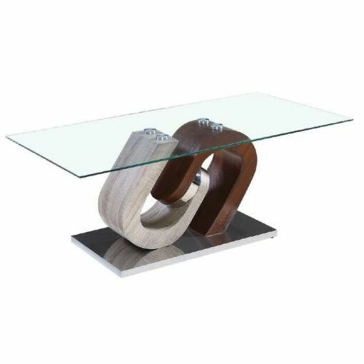 Mesa Castanho Transparente Prateado Natural Madeira Cristal Madeira MDF 120 x 60 x 45 cm