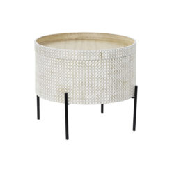 Mesa de apoio Branco Castanho Dourado Metal Madeira MDF 45 x 45 x 39 cm