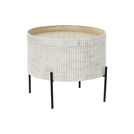 Mesa de apoio Branco Castanho Dourado Metal Madeira MDF 45 x 45 x 39 cm