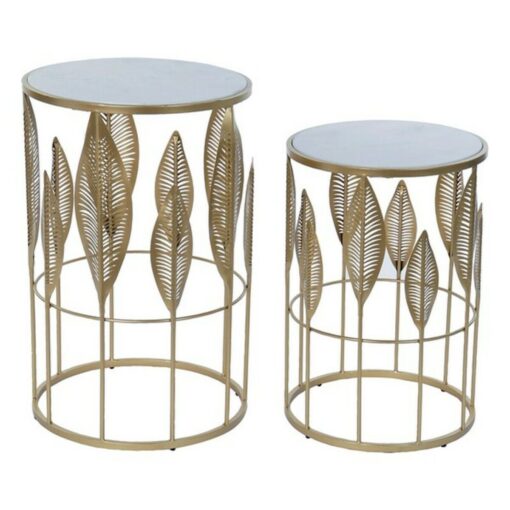 Mesa de apoio Dourado Metal Mármore 42 x 42 x 65