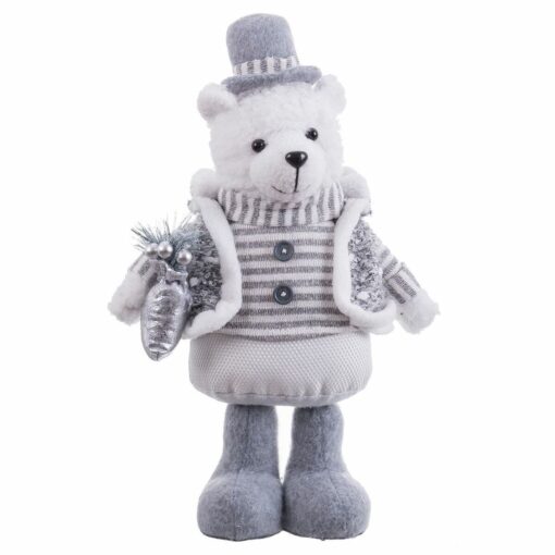 Adorno Natalício Branco Cinzento Metal Tecido Urso polar 20 x 10 x 33 cm