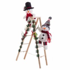 Adorno Natalício Multicolor Madeira Tecido Boneco de neve 30 x 15 x 76 cm