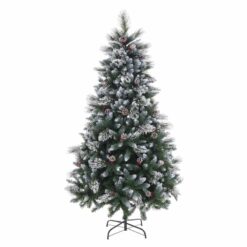 Árvore de Natal Branco Vermelho Verde PVC Metal Polietileno Nevado 210 cm