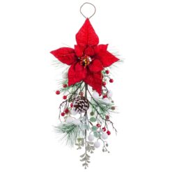 Aviso de Porta Natal Vermelho Multicolor Plástico Tecido Abacaxis 60 cm