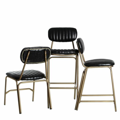 Banqueta 42 x 49 x 88 cm Preto Dourado Metal Poliuretano - Image 2