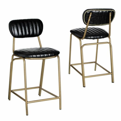 Banqueta 42 x 49 x 88 cm Preto Dourado Metal Poliuretano - Image 3