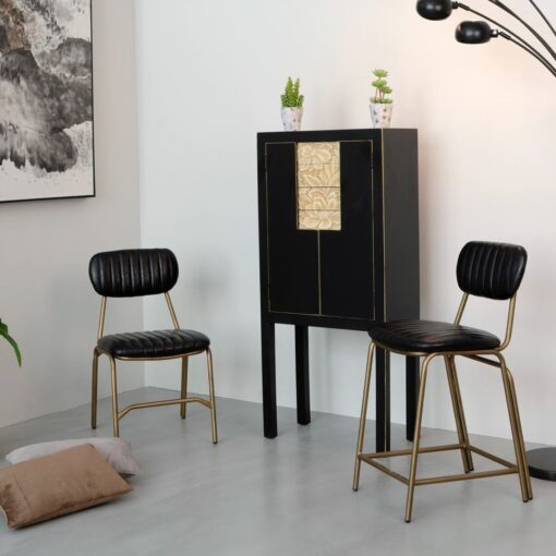 Banqueta 42 x 49 x 88 cm Preto Dourado Metal Poliuretano - Image 8