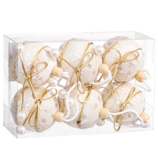 Bolas de Natal Branco Dourado Polyfoam Tecido Laço 6 x 6 x 6 cm (6 Unidades) - Image 2