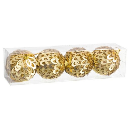 Bolas de Natal Dourado Plástico Polyfoam 8 x 8 x 8 cm (4 Unidades) - Image 2
