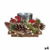 Castiçal Natalício Madeira Vermelho Verde Prateado Natural 20 x 11 x 20 cm (4 Unidades)