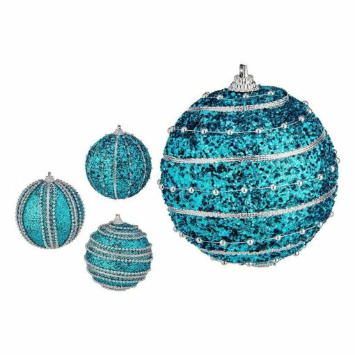 Conjunto de bolas de Natal Com relevo Ø 8 cm Azul PVC (12 Unidades) - Image 2