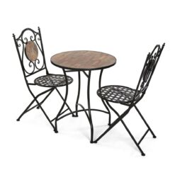 Conjunto de mesa com 2 cadeiras Irida Preto Metal 60 x 71 x 60 cm