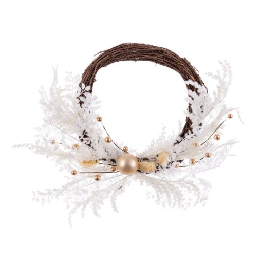 Coroa de Natal Branco Dourado Rotim Plástico 45 cm - Image 2