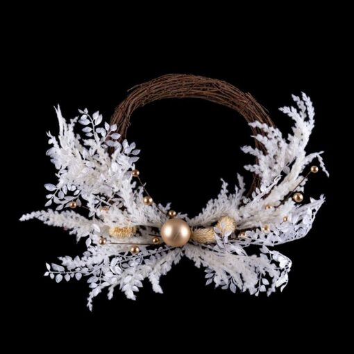 Coroa de Natal Branco Dourado Rotim Plástico 45 cm - Image 4