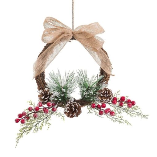 Coroa de Natal Branco Vermelho Verde Natural Rotim Plástico Abacaxis 25 x 25 cm - Image 3