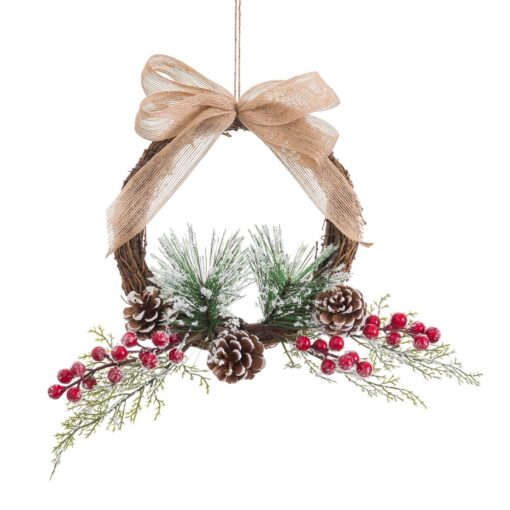 Coroa de Natal Branco Vermelho Verde Natural Rotim Plástico Abacaxis 25 x 25 cm - Image 4