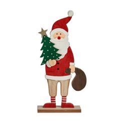 Figura Decorativa Pai Natal 5 x 30 x 15 cm Vermelho Madeira Castanho Branco Verde