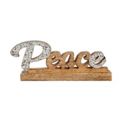 Figura Decorativa Peace Purpurina 6 x 13 x 31 cm Prateado Madeira