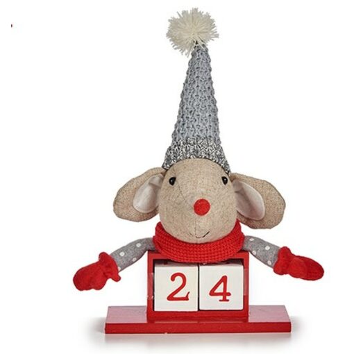 Figura Decorativa Rato Calendário Vermelho Cinzento Madeira 20 x 11 x 20 cm (8 Unidades) - Image 2