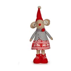 Figura Decorativa Rato Natal 48 cm Branco Vermelho Cinzento Creme