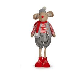 Figura Decorativa Rato Natal 71 cm Vermelho Cinzento Branco Creme