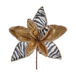 Flor Decorativa Zebra Natal Dourado Branco 35 x 35 x 35 cm