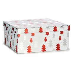 Jogo de Caixas Decorativas Árvore de Natal Natal Vermelho Prateado Branco Cartão