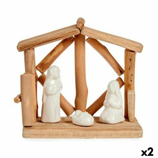 Presépio de Natal Branco Natural Madeira Cerâmica 17 x 14