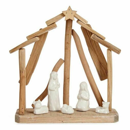Presépio de Natal Cerâmica Castanho Branco 2 Unidades 25 x 28 x 10 cm Natural Madeira (2 Unidades) - Image 2