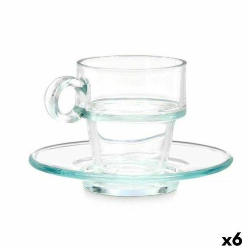 Chávena com Prato Transparente Vidro 90 ml (6 Unidades)