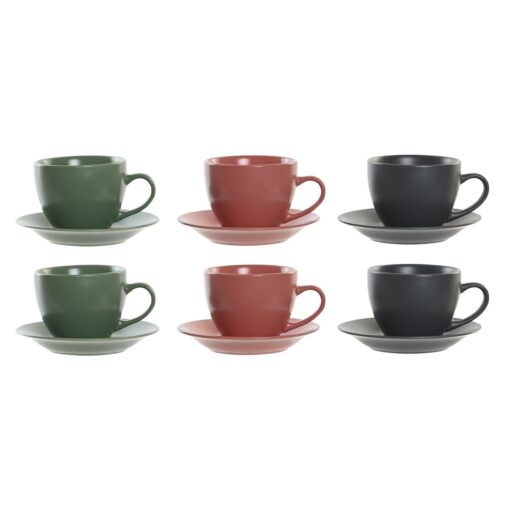 Conjunto de 6 Chávenas com Prato Cor de Rosa Branco Verde Cinzento escuro Grés 150 ml - Image 2