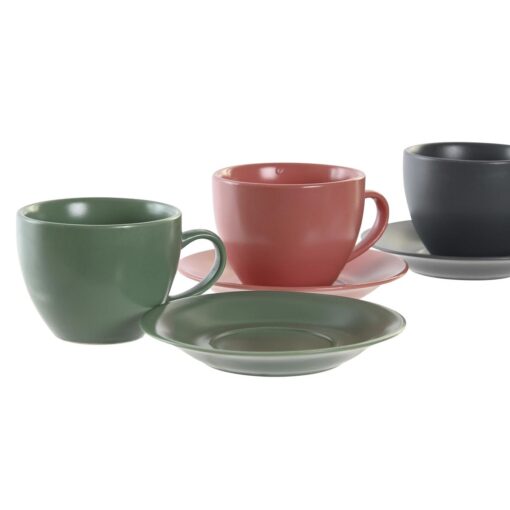 Conjunto de 6 Chávenas com Prato Cor de Rosa Branco Verde Cinzento escuro Grés 150 ml - Image 3