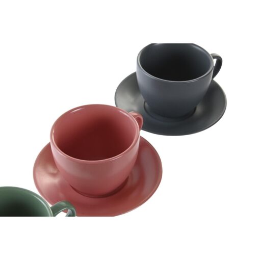 Conjunto de 6 Chávenas com Prato Cor de Rosa Branco Verde Cinzento escuro Grés 150 ml - Image 4