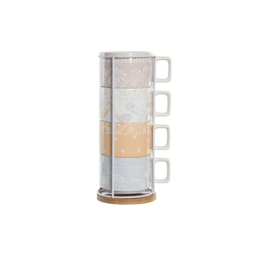 Conjunto de Chávenas de Café Amarelo Azul Branco Vermelho Metal Bambu Dolomite 4 Peças 260 ml