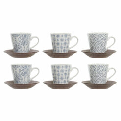 Conjunto de Chávenas de Café Azul Castanho Madeira da borracha Branco Grés 150 ml