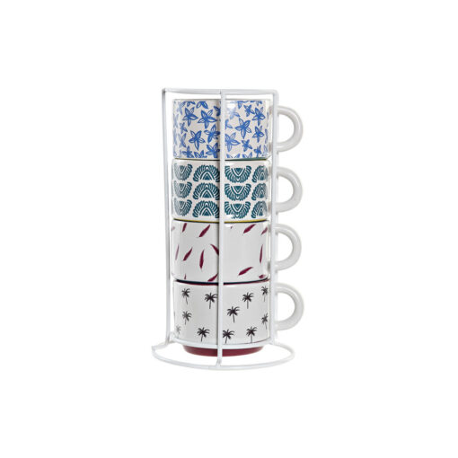 Conjunto de Chávenas de Café Multicolor Amarelo Azul Turquesa Grená Metal Grés 4 Peças 150 ml - Image 2