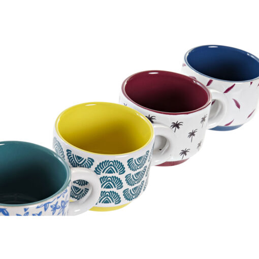 Conjunto de Chávenas de Café Multicolor Amarelo Azul Turquesa Grená Metal Grés 4 Peças 150 ml - Image 3