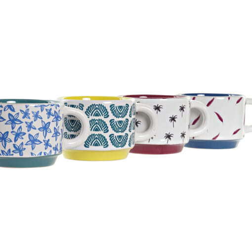 Conjunto de Chávenas de Café Multicolor Amarelo Azul Turquesa Grená Metal Grés 4 Peças 150 ml - Image 4
