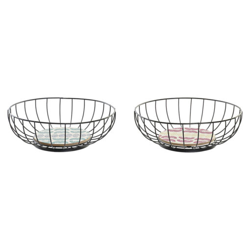 Fruteira Azul Turquesa Metal Madeira MDF 28 x 28 x 11 cm (2 Unidades)