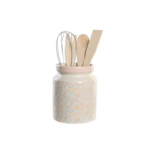 Recipiente para Utensílios de Cozinha Cor de Rosa Metal Branco Dolomite Madeira MDF 12 x 12 x 25 cm (5 Unidades)
